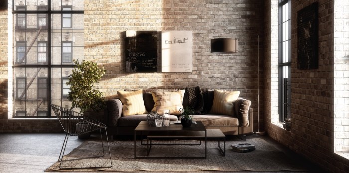 Industrial room living brick concrete ceiling style exposed kate roohome ideas